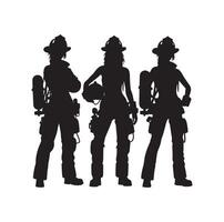 Firefighters group pose silhouette illustration vector