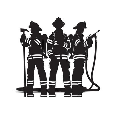 Firefighters group pose silhouette illustration
