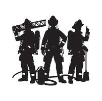 Firefighters group pose silhouette illustration vector