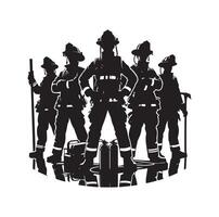 Firefighters group pose silhouette illustration vector