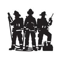 bomberos grupo actitud silueta ilustración vector
