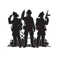 Firefighters group pose silhouette illustration vector