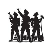 Firefighters group pose silhouette illustration vector
