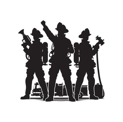Firefighters group pose silhouette illustration