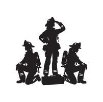 Firefighters group pose silhouette illustration vector