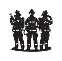 Firefighters group pose silhouette illustration vector