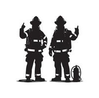 Firefighters group pose silhouette illustration vector