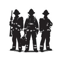 Firefighters group pose silhouette illustration vector