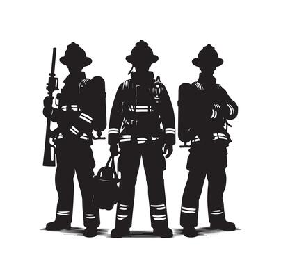 Firefighters group pose silhouette illustration