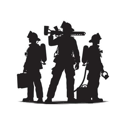 Firefighters group pose silhouette illustration
