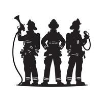 bomberos grupo actitud silueta ilustración vector