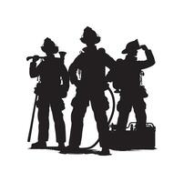 Firefighters group pose silhouette illustration vector