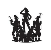 Firefighters group pose silhouette illustration vector