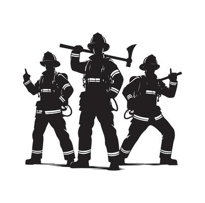Firefighters group pose silhouette illustration
