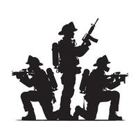 Firefighters group pose silhouette illustration vector