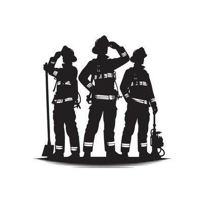 Firefighters group pose silhouette illustration