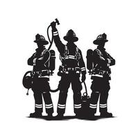 Firefighters group pose silhouette illustration vector