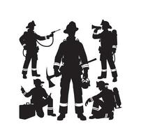 bomberos grupo actitud silueta ilustración vector