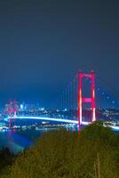 Istanbul vertical photo. Bosphorus Bridge view at night. photo