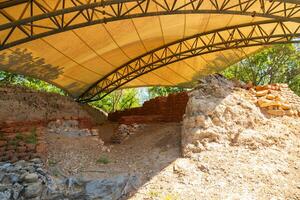 Troy ancient city ruins. Reconstructed mudbrick walls of Troy photo