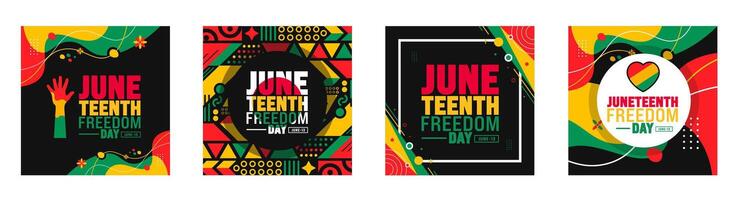 13 June is Juneteenth Freedom Day social media post banner design Tempalte set. Holiday concept. use to background, banner, placard, card, and poster design template with text inscription vector