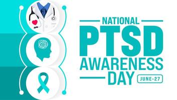 junio es nacional ptsd conciencia día antecedentes modelo. fiesta concepto. utilizar a fondo, bandera, cartel, tarjeta, y póster diseño modelo con texto inscripción y estándar color. vector