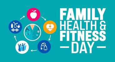 June is Family health and fitness day background template. Holiday concept. use to background, banner, placard, card, and poster design template with text inscription and standard color. vector