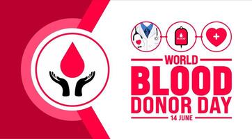 14 June is World Blood Donor Day background template. Holiday concept. use to background, banner, placard, card, and poster design template with text inscription and standard color. vector