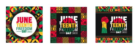 13 June is Juneteenth Freedom Day social media post banner design Tempalte set. Holiday concept. use to background, banner, placard, card, and poster design template with text inscription vector