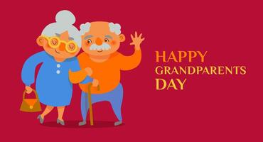 Happy Grandparents Day Cute Elderly Couple Caricature, Grandpa and Grandma in Flat Style for Poster or Greeting Card vector