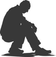 Silhouette sad elderly man sitting alone depressed sitting black color only vector