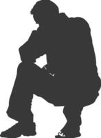 Silhouette sad elderly man sitting alone depressed sitting black color only vector