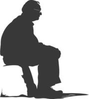 silueta triste mayor hombre sentado solo Deprimido sentado negro color solamente vector