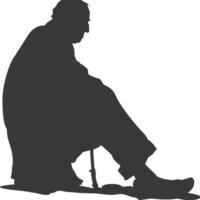 Silhouette sad elderly man sitting alone depressed sitting black color only vector