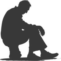 Silhouette sad elderly man sitting alone depressed sitting black color only vector