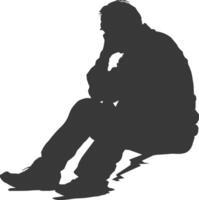 Silhouette sad elderly man sitting alone depressed sitting black color only vector