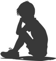 Silhouette sad little boy sitting alone depressed sitting black color only vector