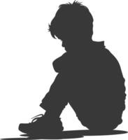 Silhouette sad little boy sitting alone depressed sitting black color only vector