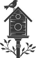 Silhouette bird house black color only vector