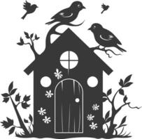 Silhouette bird house black color only vector