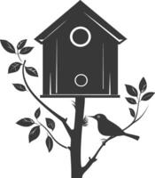 Silhouette bird house black color only vector