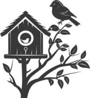 Silhouette bird house black color only vector