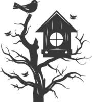 Silhouette bird house black color only vector