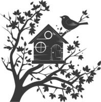 Silhouette bird house black color only vector