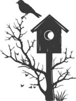 Silhouette bird house black color only vector