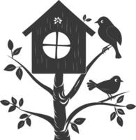 Silhouette bird house black color only vector