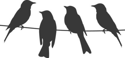 Silhouette birds on wire black color only vector