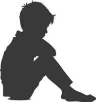 Silhouette sad little boy sitting alone depressed sitting black color only vector