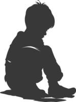 Silhouette sad little boy sitting alone depressed sitting black color only vector