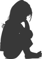 Silhouette sad little girl sitting alone depressed sitting black color only vector